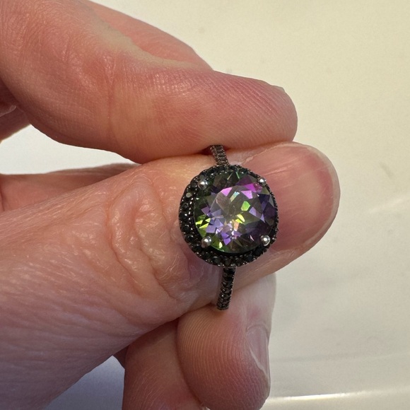 Mystic Topaz and Black Stone Silver Ring - Picture 5 of 5
